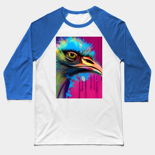 Colorful Emu Head Baseball T-Shirt by Chance Two Designs